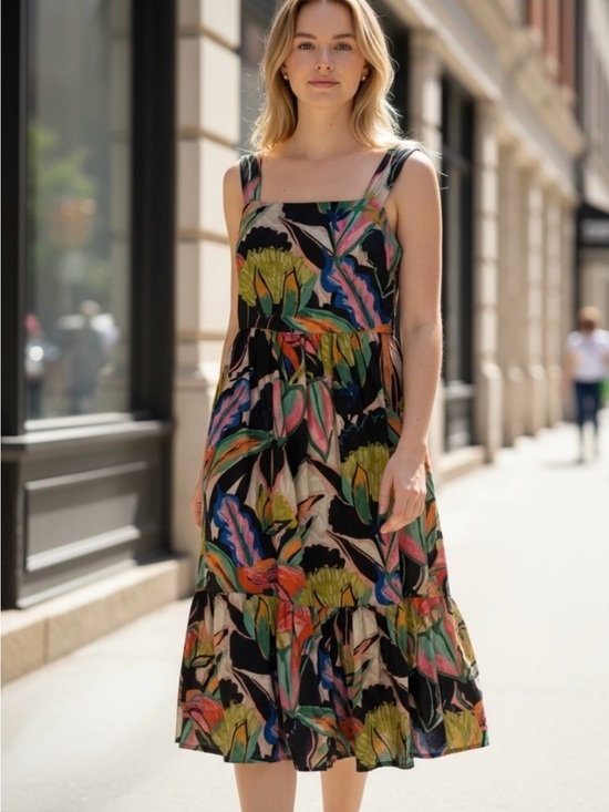 Self Contrast Dresses & Skirts - Self Contrast Anthropologie Black Multi Floral Tiered Midi Dress NWT XS